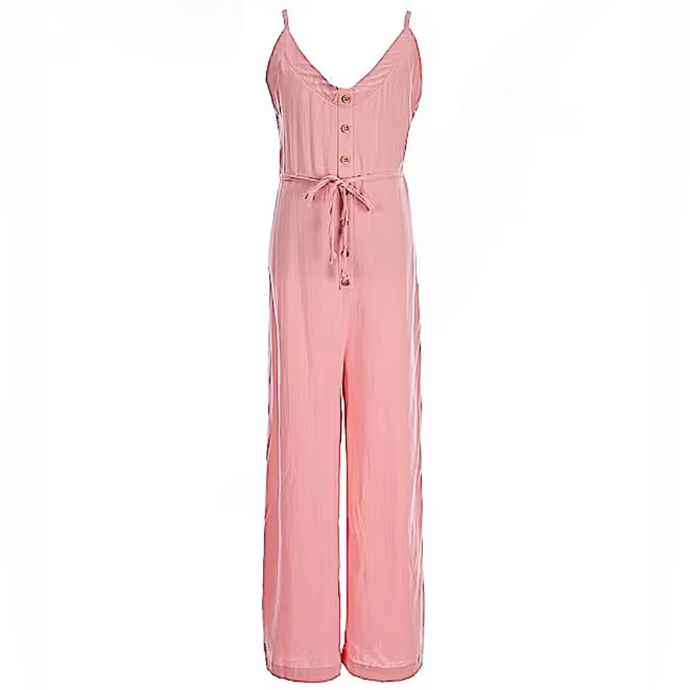 CHELSEA & VIOLET: Girls Sleeveless V-Neck Tie-Waist Jumpsuit -Size Large